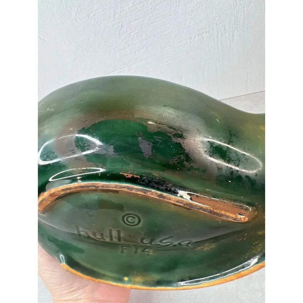 Vintage Mid Century Modern Hull Pottery USA Dark Green Leaf Bowl Dish‎ F14